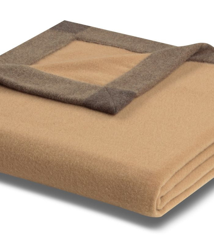 Plaid 100% Laine Camel Bordé 150 x 210 cm - Collection Prado, Plaid Addict
