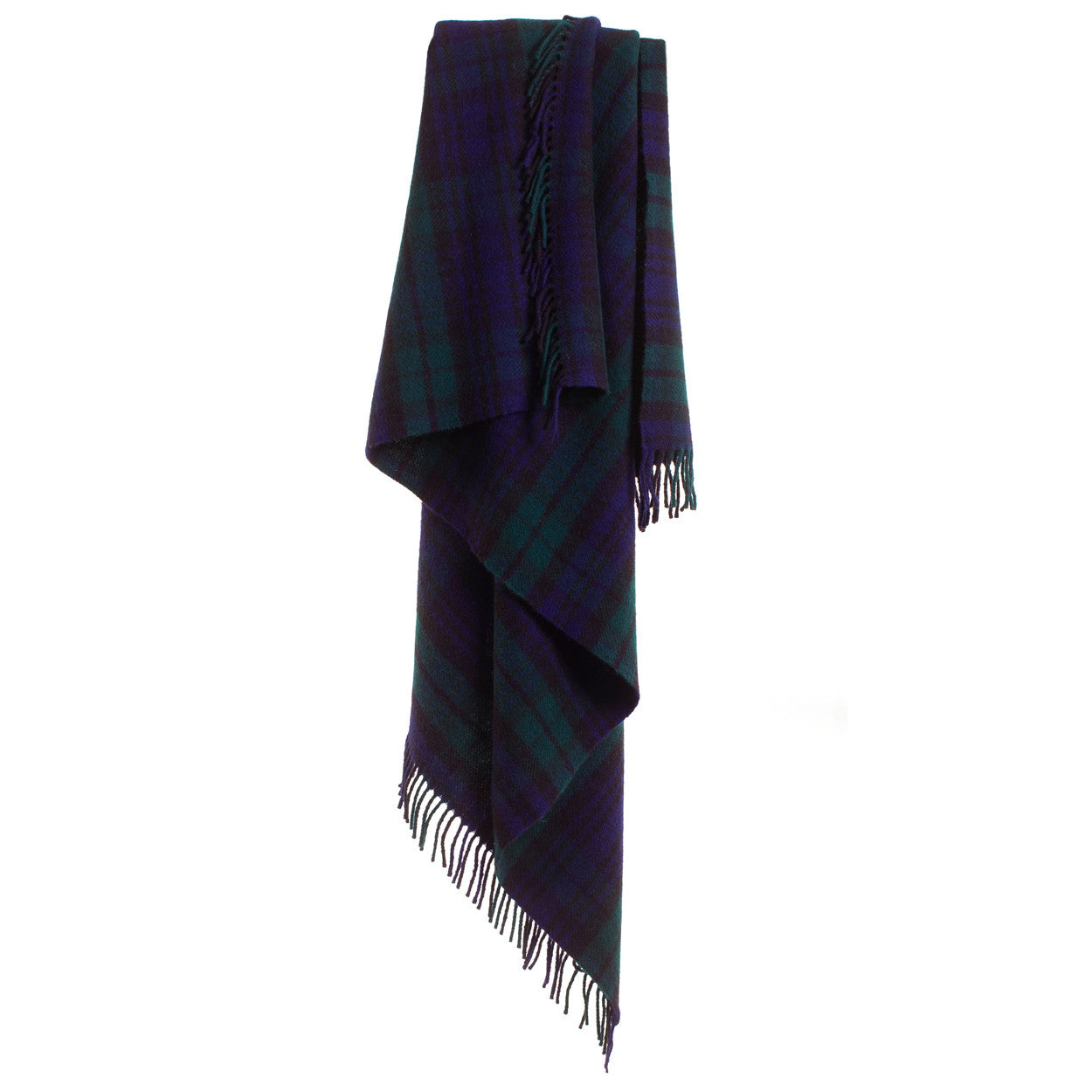 Plaid Pure Laine Écossais Black Watch 150 x 183 cm, The Mill, drapé sur un canapé