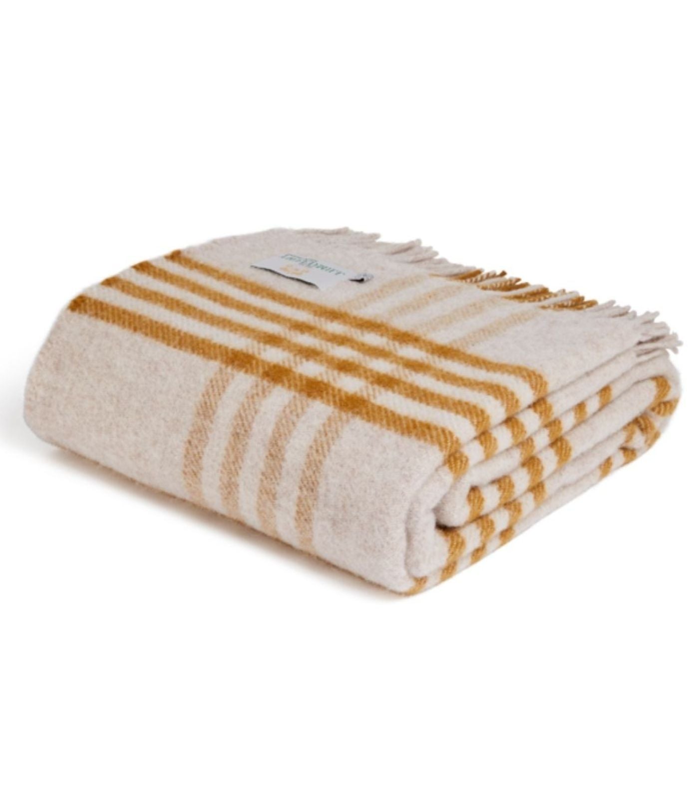 Plaid Laine Carreaux Moutarde et Beige 150 x 240cm - Collection Aspen, The Mill, gros plan sur la matière