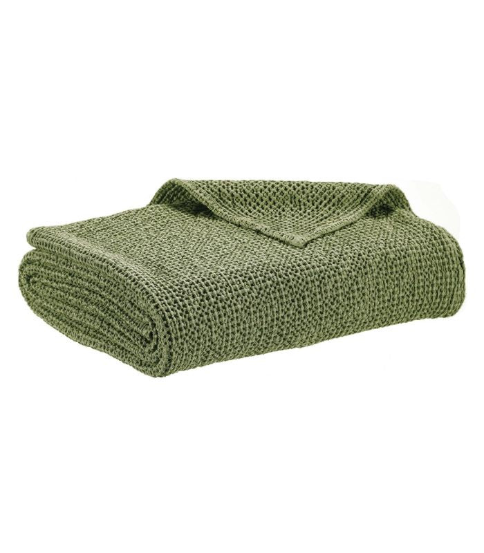 Jeté de canapé/Couvre-lit 100% coton MAIA Vert Eucalyptus, Vivaraise, gros plan sur la matière