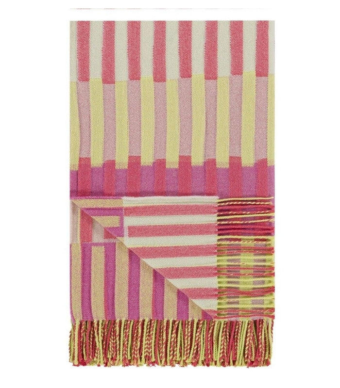 Plaid en Laine Doux et Chaud - Murazzi Rose et Vert - présentation pliée