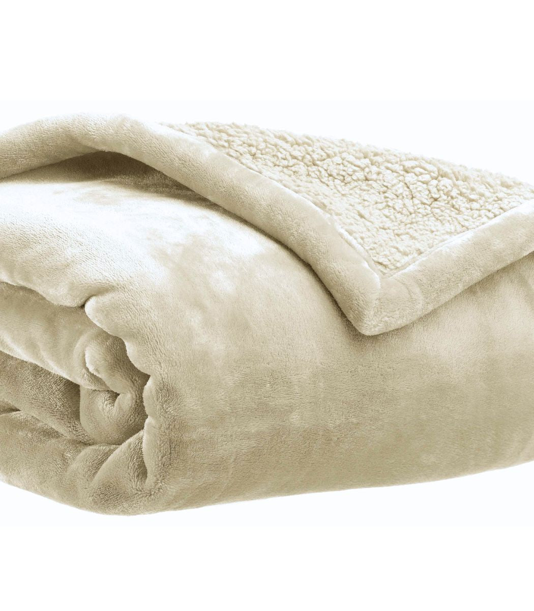Plaid Cocooning Effet Mouton Beige Lin, Vivaraise