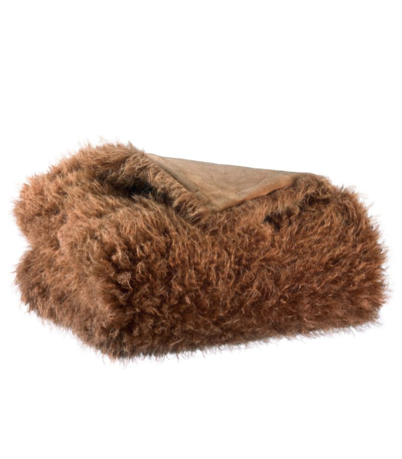 Plaid Fausse Fourrure Acajou Imitation Mouton - 130 x 160 cm, Vivaraise