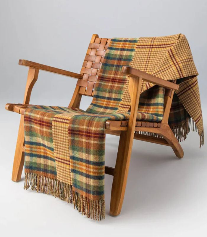 Plaid Laine Écossais Réversible Luxe Vert et Orange 140 x 190 cm, Johnstons of Elgin, confort haut de gamme