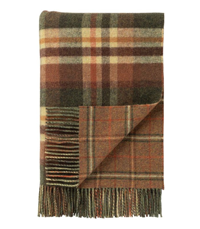 Plaid Laine Écossais Réversible Luxe Vert et Brun 140 x 190 cm, Johnstons of Elgin, tissé en Écosse