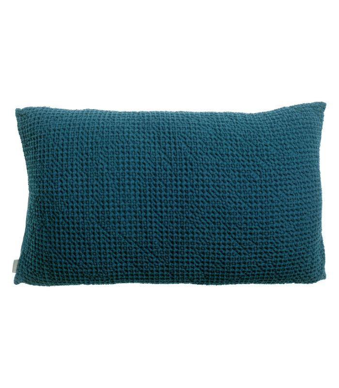 Coussin Coton MAIA Bleu Indigo, Vivaraise, gros plan sur la matière