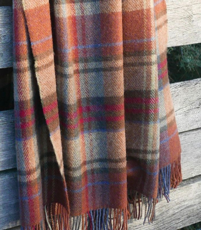 Plaid Pure Laine Ecossais Country Orange 136 x 180 cm, John Hanly, tissé en Irlande