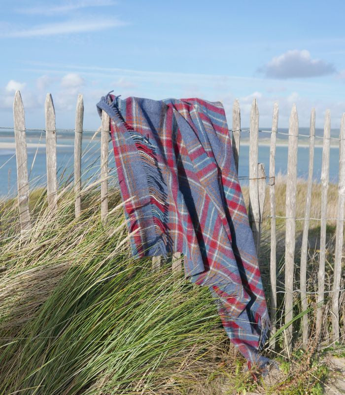 Plaid Pure Laine Ecossais Stewart Bleu 136 x 180 cm, John Hanly, confort haut de gamme