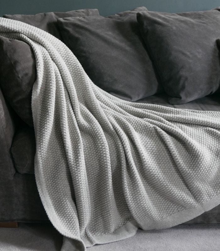 Plaid Cape Cod Gris Laine Tricoté 130 x 180 cm, Plaid Addict