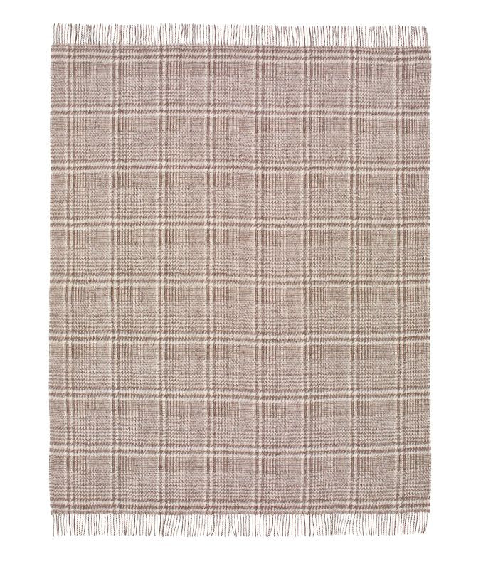 Plaid Pure Laine Anglaise Glen Check Brun et Ecru 140 x 185 cm, B at Home, confort haut de gamme