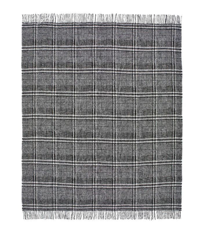 Plaid Pure Laine Anglaise Glen Check Noir et Ecru 140 x 185 cm, B at Home, gros plan sur la matière