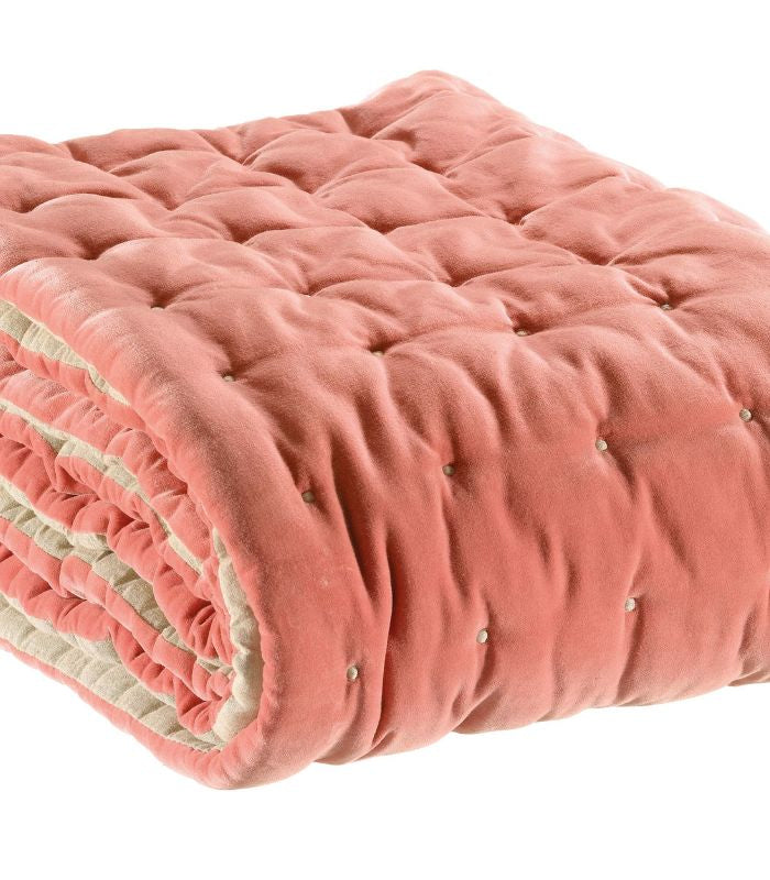 Chemin de lit Velours ELISE Rose Pêche 90 x 240 cm, Vivaraise