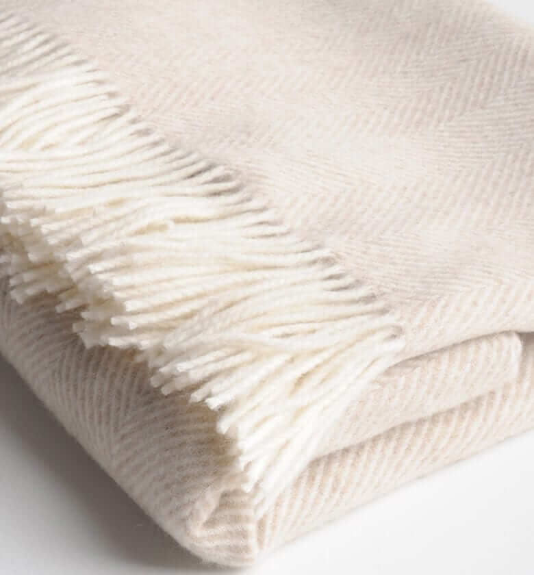 Plaid Laine Mérinos Chevrons Beige - en laine mérinos - tissé en Angleterre