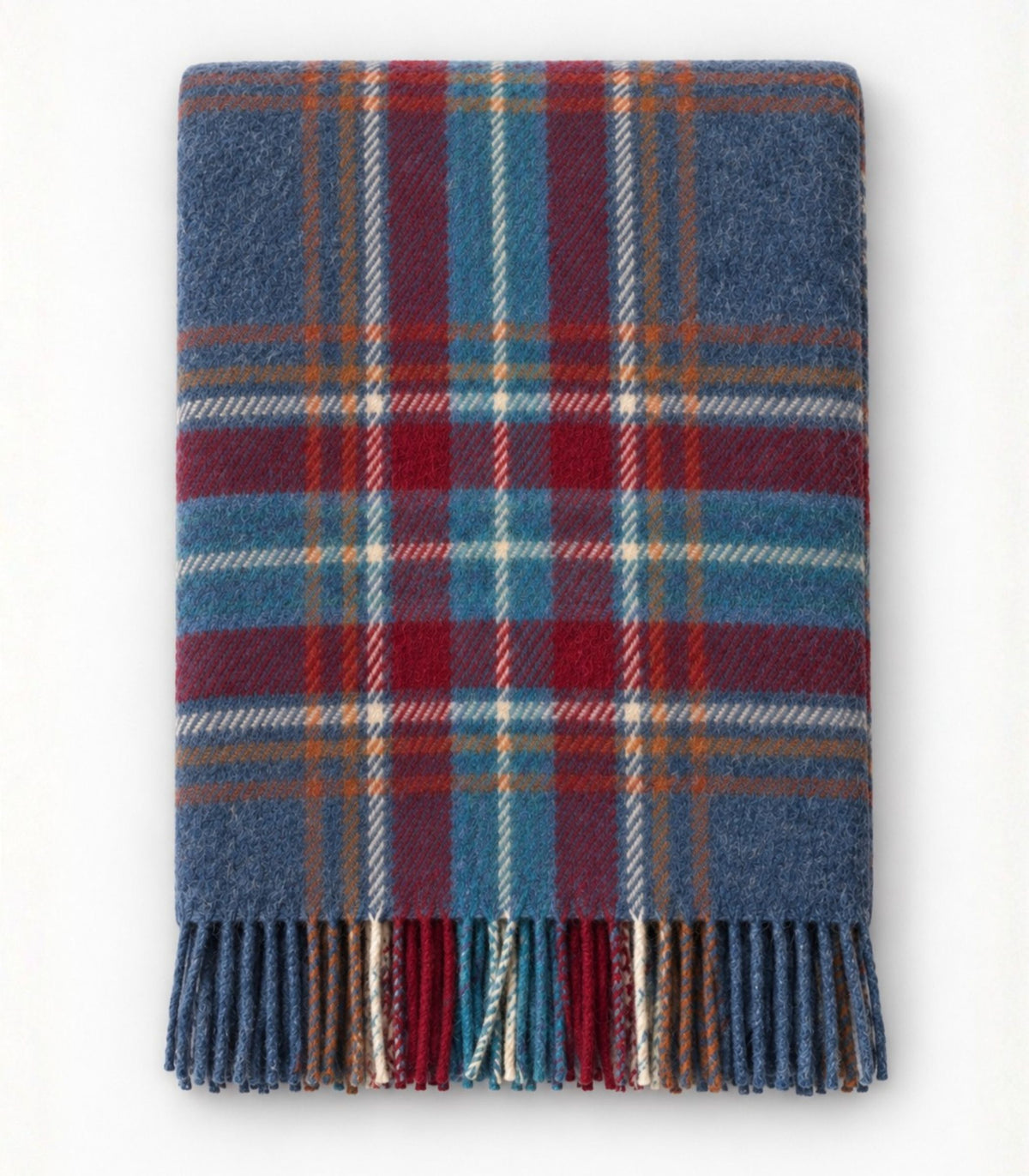 plaid bleu et rouge tissé en Irlande e pure laine motif stewart