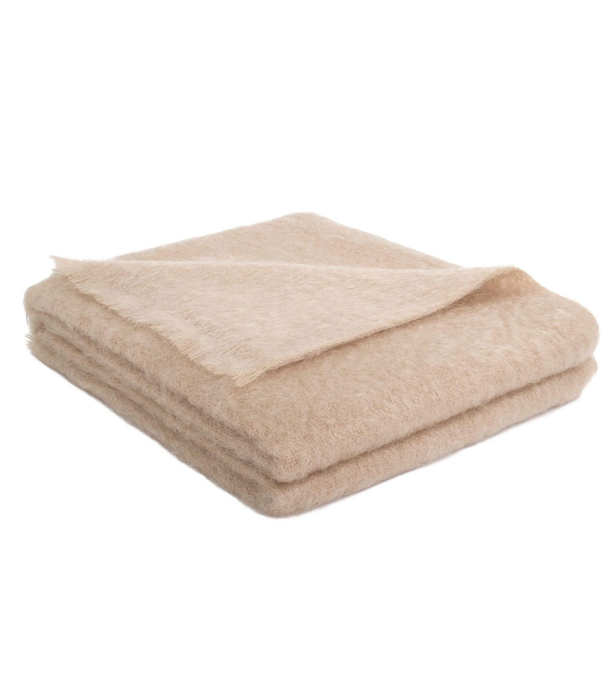 Plaid beige grès en 100% mohair – grand format tissé en France