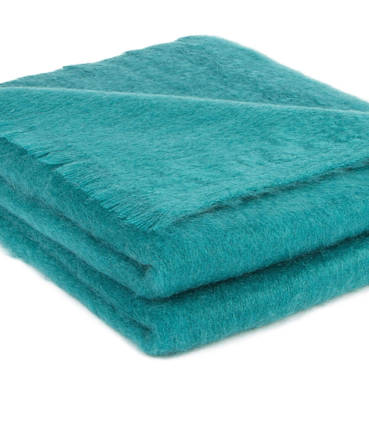 Détail plaid 100% mohair bleu canard doux et moelleux - Tissé en france