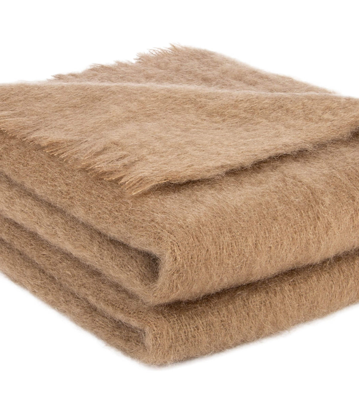 Grand plaid moka en mohair aux franges fines – fabrication française