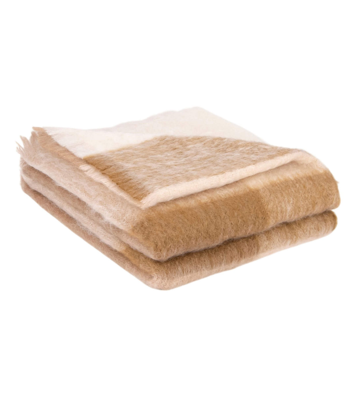 Détail du plaid en mohair aux tons écru beige et marron