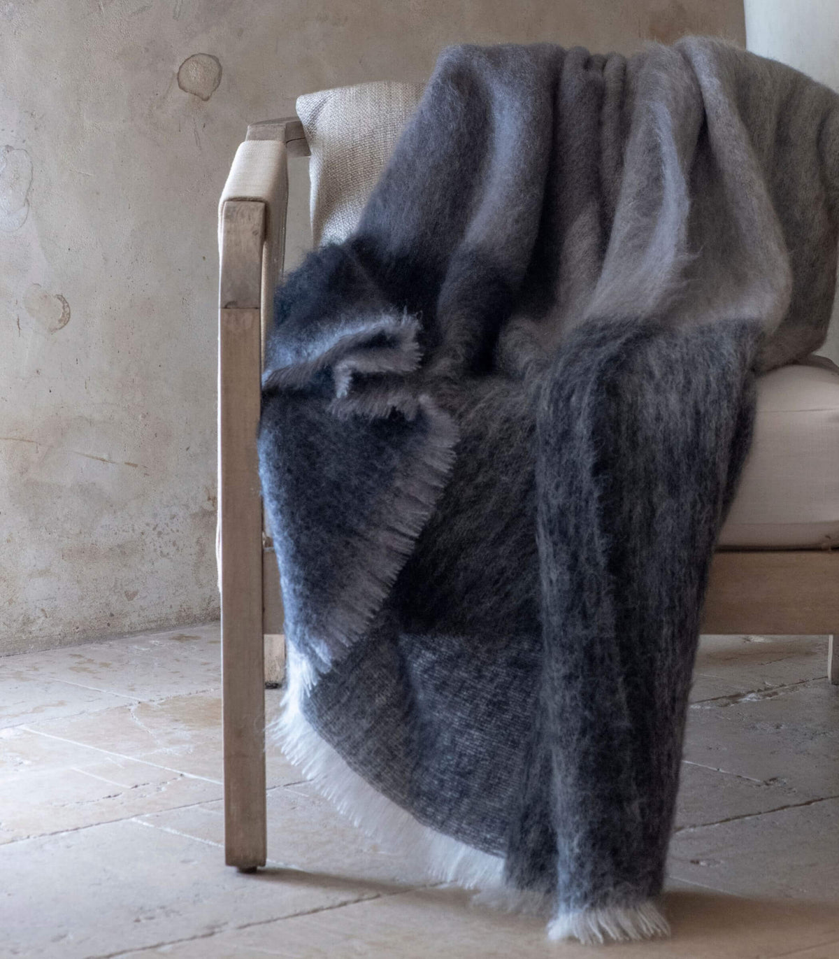 Plaid 100% Mohair à Grands Carreaux Gris 140 x 180 cm