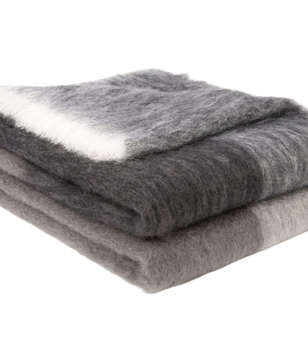 Plaid 100% Mohair à Grands Carreaux Gris 140 x 180 cm