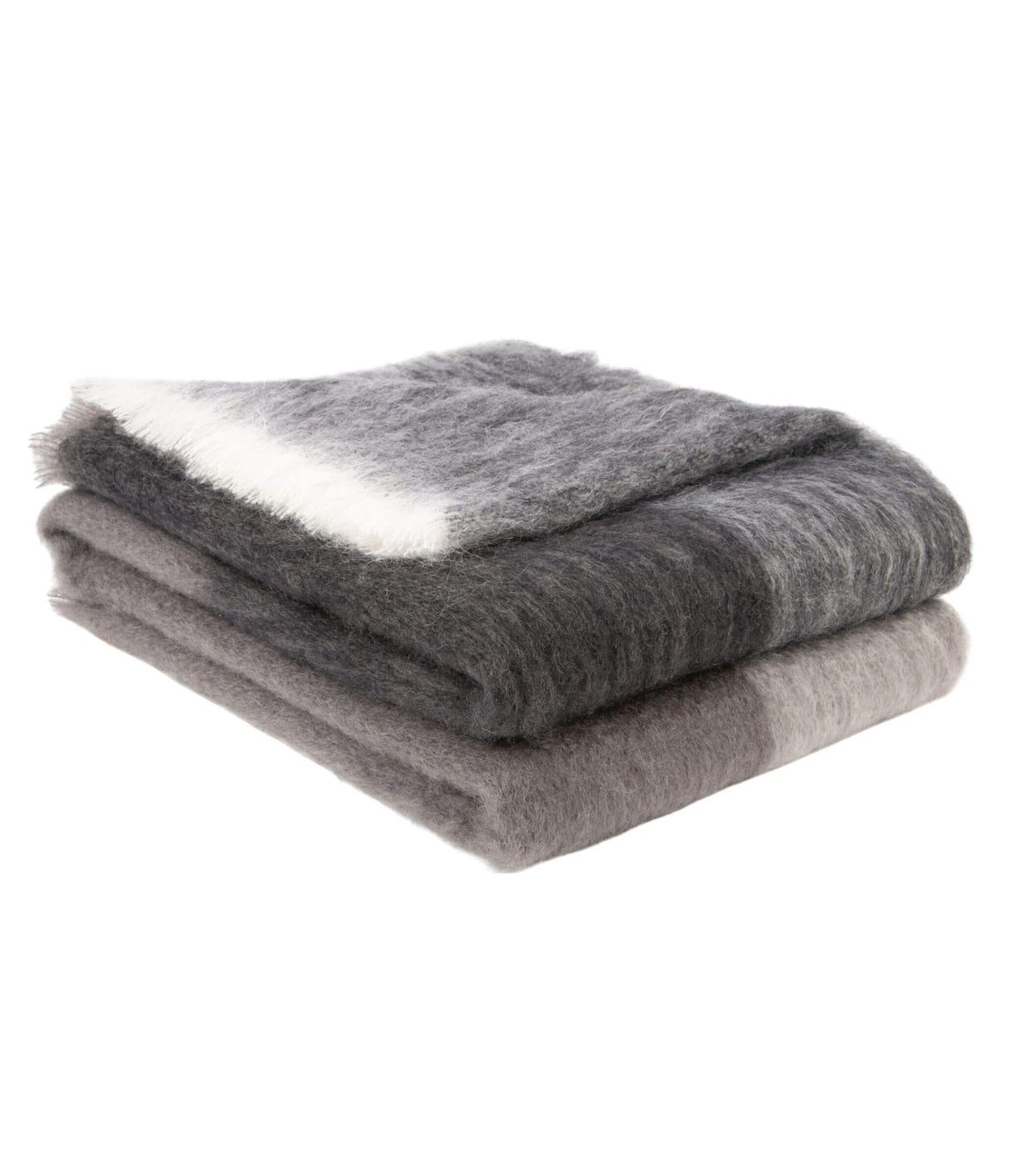 Plaid 100% Mohair à Grands Carreaux Gris 140 x 180 cm