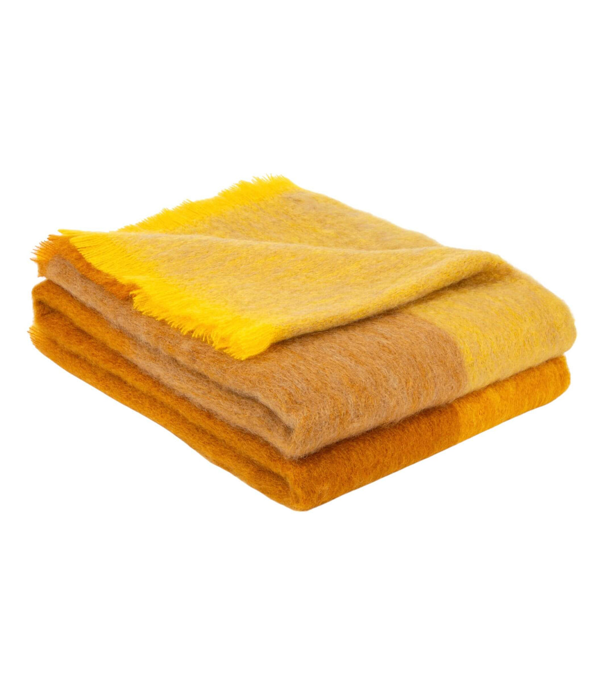 Plaid en 100% mohair à grands carreaux ocre et dorés