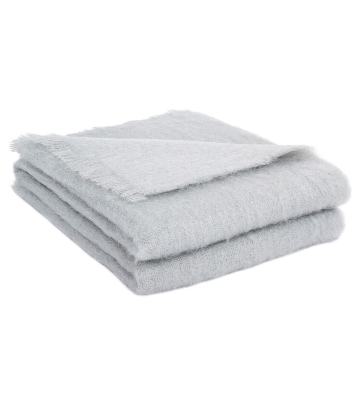 Plaid 100% mohair gris clair plié – 140 x 180 cm