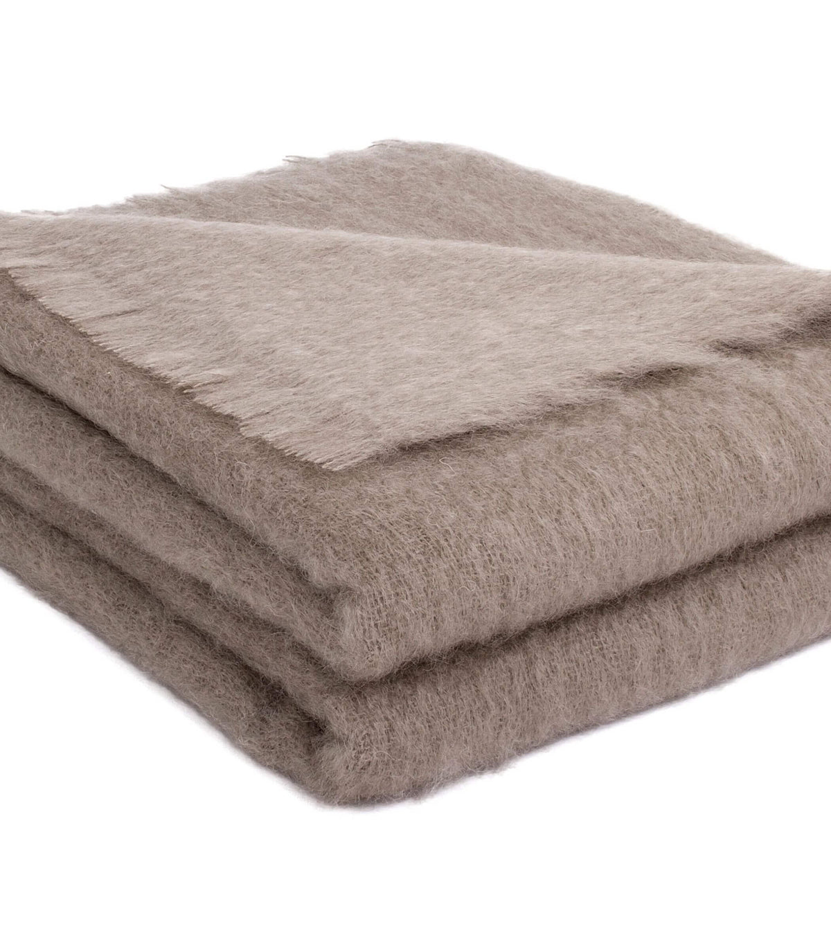 Détail plaid mohair taupe doux et moelleux – fabrication française