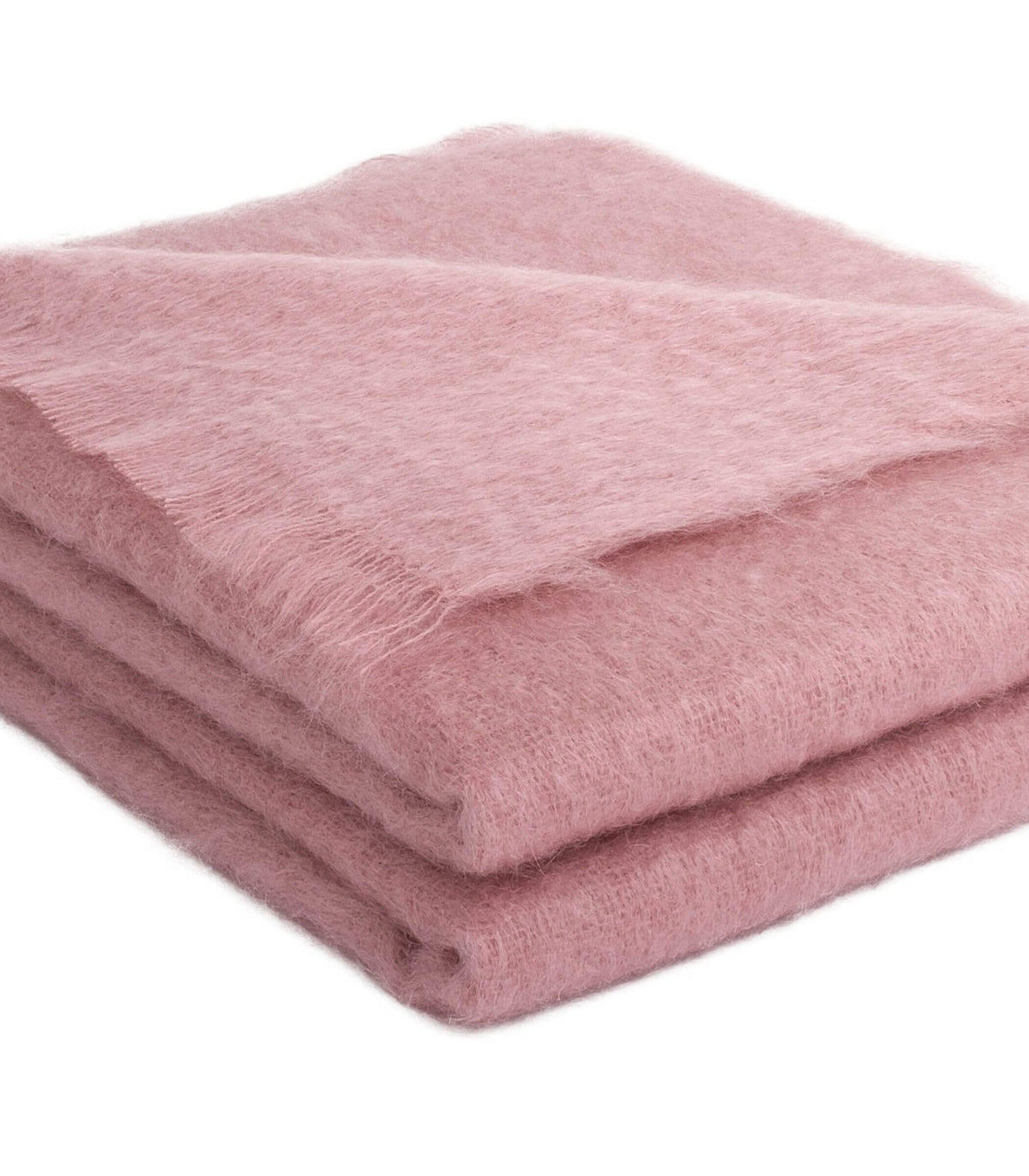 Détail plaid 100% mohair vieux rose doux et moelleux